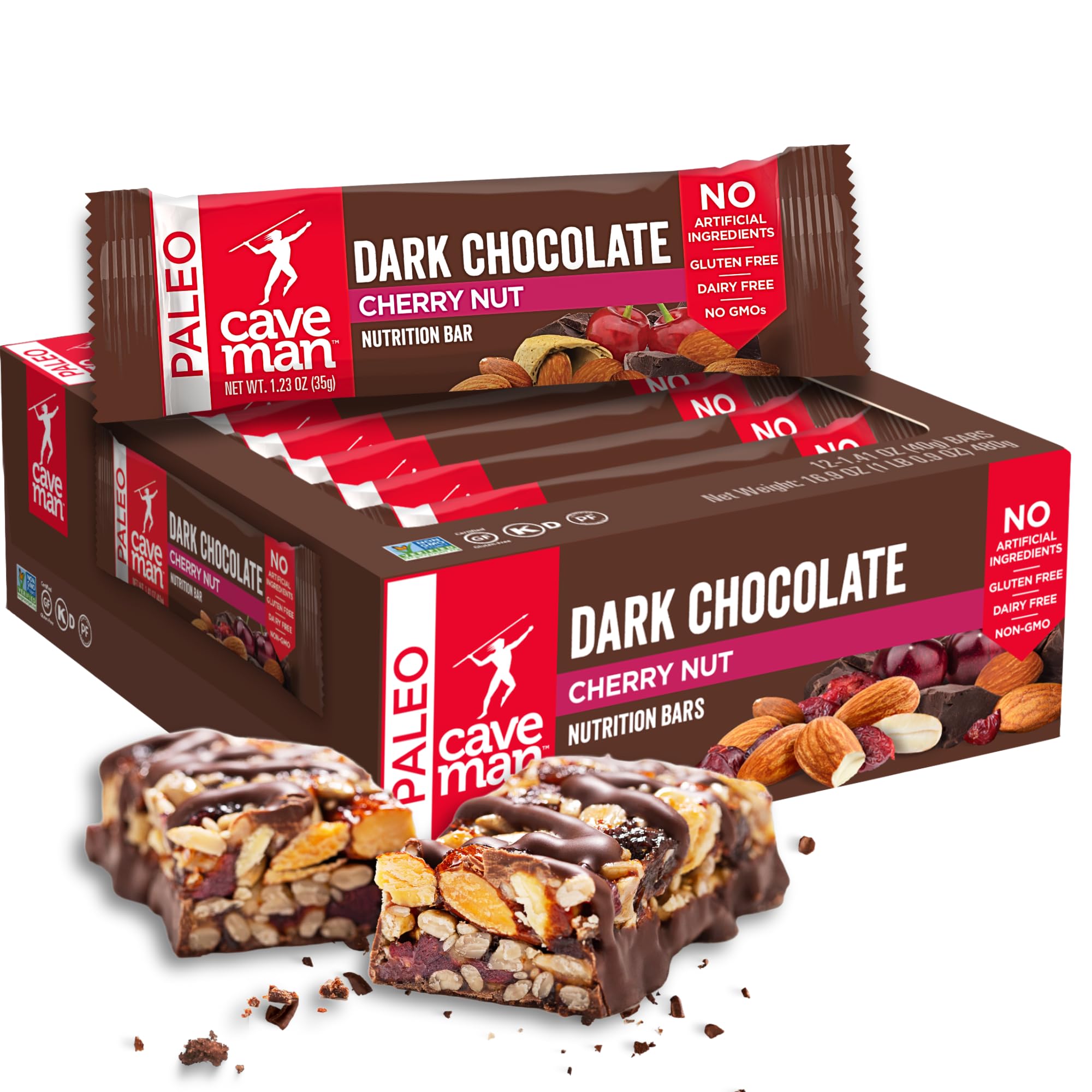 Caveman Nutrition Bars Dark Chocolate Cherry Nut 12 Count 16.9 Ounce Friendly Paleo Bars Excellent Value