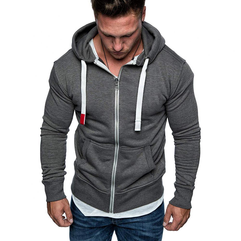 Men's Fashion Zip Pocket Drawstring Sport Hoodie